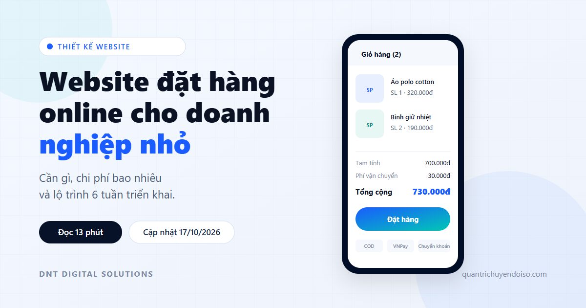 Minh hoạ website đặt hàng online cho doanh nghiệp nhỏ với giỏ hàng và thanh toán trên điện thoại